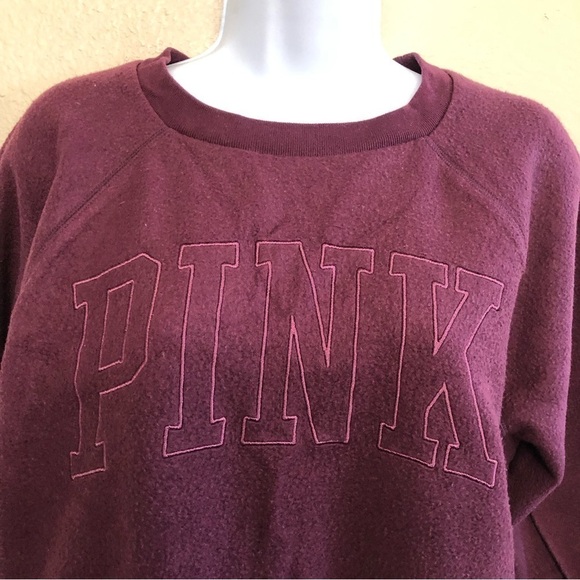 Victoria Secret Pink Spelled Out Fleece Plum Pullover Size XS - Picture 3 of 8